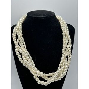 Vtg SHB Necklace Shofel Bros of NY 6 Strand of Lovely Twisted faux Pearls 19-22"